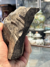 A Chinese Lingbi stone scholar's rock on wooden stand, Yun Tai 雲台 mark, 19/20th C.