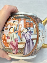 A Chinese Canton famille rose 'mandarin subject' teapot, Qianlong