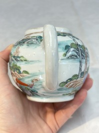 A rare Chinese famille rose teapot with an erotic depiction of a European lady, Yongzheng