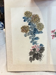Chinese school: 'Flowers and calligraphies', writings with signatures of celebrities, ink and colour on paper