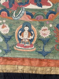 A Tibetan thangka depicting Green Tara, 19th C.