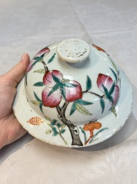 A Chinese famille rose 'nine peaches' vase and cover, 19th C.