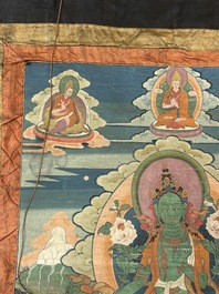 A Tibetan thangka depicting Green Tara, 19th C.