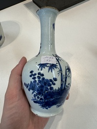 Two blue and white Dutch Delft chinoiserie vases, 17/18th C.