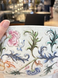 An unusual Chinese famille rose punch bowl with floral relief design, Qianlong