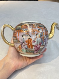A Chinese Canton famille rose 'mandarin subject' teapot, Qianlong