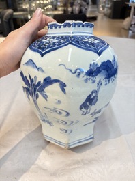 Three Chinese blue and white 'Lian Sheng San Ji 連升三級' vases, Transitional period