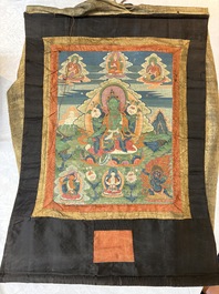 A Tibetan thangka depicting Green Tara, 19th C.