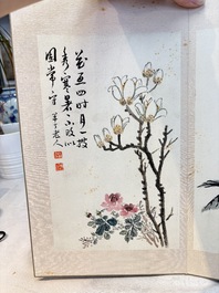 Chinese school: 'Flowers and calligraphies', writings with signatures of celebrities, ink and colour on paper