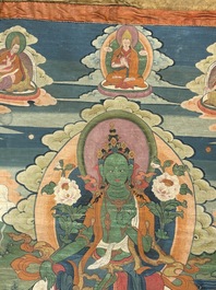 A Tibetan thangka depicting Green Tara, 19th C.
