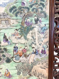 A Chinese famille rose 'gathering of sages' plaque, mounted in a wooden frame, Republic