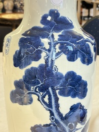 A Chinese blue and white 'He Lu Tong Chun 鶴鹿同春' vase, Tao Cheng Tang 陶成堂 mark, 18/19th C.