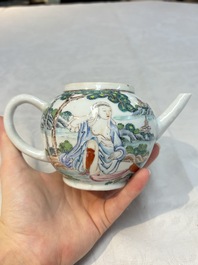 A rare Chinese famille rose teapot with an erotic depiction of a European lady, Yongzheng