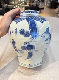 Three Chinese blue and white 'Lian Sheng San Ji 連升三級' vases, Transitional period