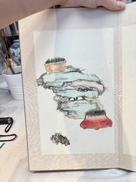 Chinese school: 'Flowers and calligraphies', writings with signatures of celebrities, ink and colour on paper