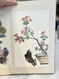 Chinese school: 'Flowers and calligraphies', writings with signatures of celebrities, ink and colour on paper