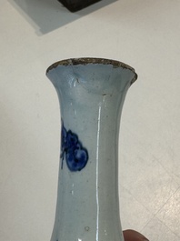 Two blue and white Dutch Delft chinoiserie vases, 17/18th C.