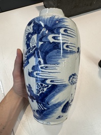 Two blue and white Dutch Delft chinoiserie vases, 17/18th C.