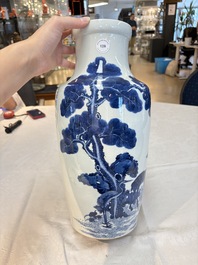 A Chinese blue and white 'He Lu Tong Chun 鶴鹿同春' vase, Tao Cheng Tang 陶成堂 mark, 18/19th C.
