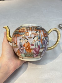 A Chinese Canton famille rose 'mandarin subject' teapot, Qianlong