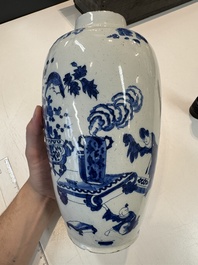Two blue and white Dutch Delft chinoiserie vases, 17/18th C.