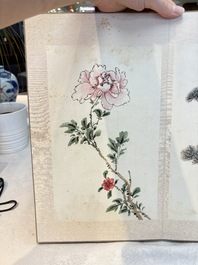 Chinese school: 'Flowers and calligraphies', writings with signatures of celebrities, ink and colour on paper
