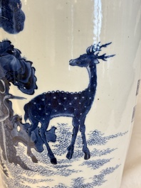 A Chinese blue and white 'He Lu Tong Chun 鶴鹿同春' vase, Tao Cheng Tang 陶成堂 mark, 18/19th C.