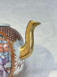 A Chinese Canton famille rose 'mandarin subject' teapot, Qianlong
