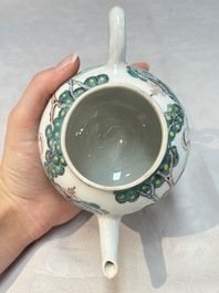 A rare Chinese famille rose teapot with an erotic depiction of a European lady, Yongzheng