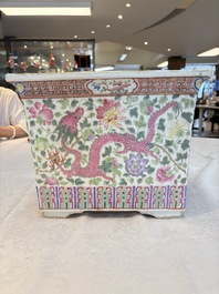 A pair of square Chinese famille rose 'dragon and phoenix' jardini&egrave;res, 19th C.