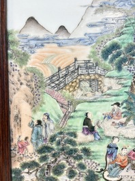 A Chinese famille rose 'gathering of sages' plaque, mounted in a wooden frame, Republic