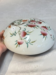 A fine Chinese famille rose 'eight peaches' box and cover, Qianlong mark, Republic