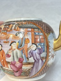 A Chinese Canton famille rose 'mandarin subject' teapot, Qianlong