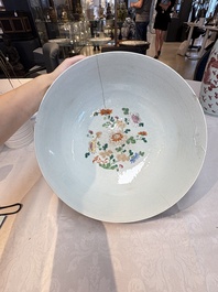 An unusual Chinese famille rose punch bowl with floral relief design, Qianlong