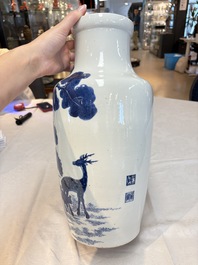 A Chinese blue and white 'He Lu Tong Chun 鶴鹿同春' vase, Tao Cheng Tang 陶成堂 mark, 18/19th C.