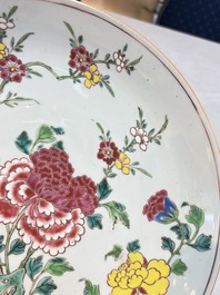 A Chinese famille rose 'peonies and plum blossoms' dish, Yongzheng