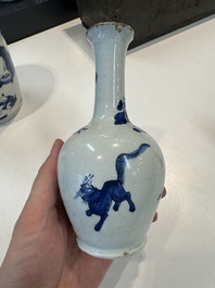 Two blue and white Dutch Delft chinoiserie vases, 17/18th C.