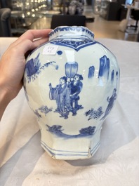 Three Chinese blue and white 'Lian Sheng San Ji 連升三級' vases, Transitional period