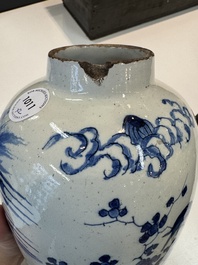 Two blue and white Dutch Delft chinoiserie vases, 17/18th C.