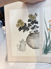 Chinese school: 'Flowers and calligraphies', writings with signatures of celebrities, ink and colour on paper
