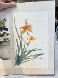 Chinese school: 'Flowers and calligraphies', writings with signatures of celebrities, ink and colour on paper