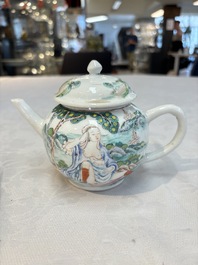 A rare Chinese famille rose teapot with an erotic depiction of a European lady, Yongzheng