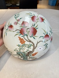 A fine Chinese famille rose 'eight peaches' box and cover, Qianlong mark, Republic