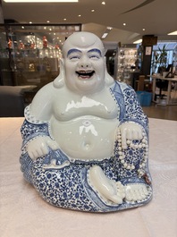 A large Chinese blue, white and copper-red Milefo Buddha, Zhu Mao Ji 朱茂記造 mark, 20th C.