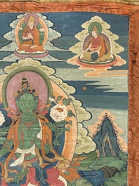A Tibetan thangka depicting Green Tara, 19th C.