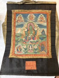A Tibetan thangka depicting Green Tara, 19th C.
