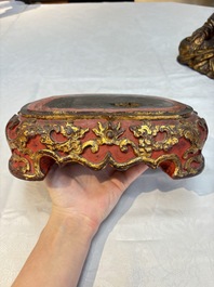 A set of three Chinese or Vietnamese gilt-lacquered wooden sculptures of Buddha, 18/19th C.