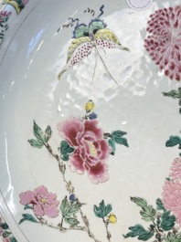 A Chinese famille rose 'butterfly among flowers' dish, Yongzheng