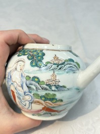 A rare Chinese famille rose teapot with an erotic depiction of a European lady, Yongzheng
