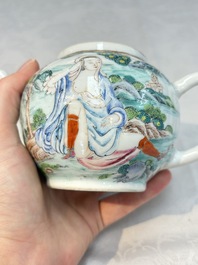 A rare Chinese famille rose teapot with an erotic depiction of a European lady, Yongzheng